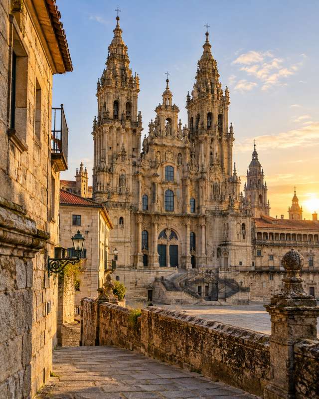 Torres de la catedral de Santiago de Compostela vistas desde los tejados de la ciudad