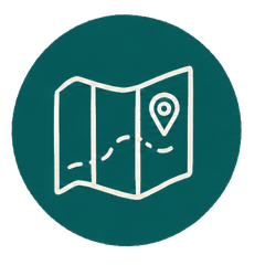 Mapa con una ubicación marcada y una ruta
