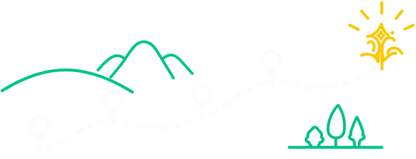 Ilustración de una ruta de etapas con una estrella marcando el destino final